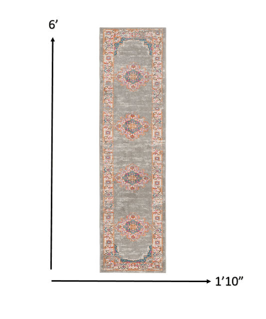 6' Gray Power Loom Runner Rug - Homeroots