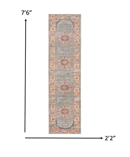 8' Gray Power Loom Runner Rug - Homeroots