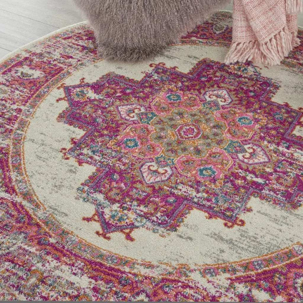 4' Fuchsia Round Power Loom Area Rug - Homeroots - Flyclothing LLC
