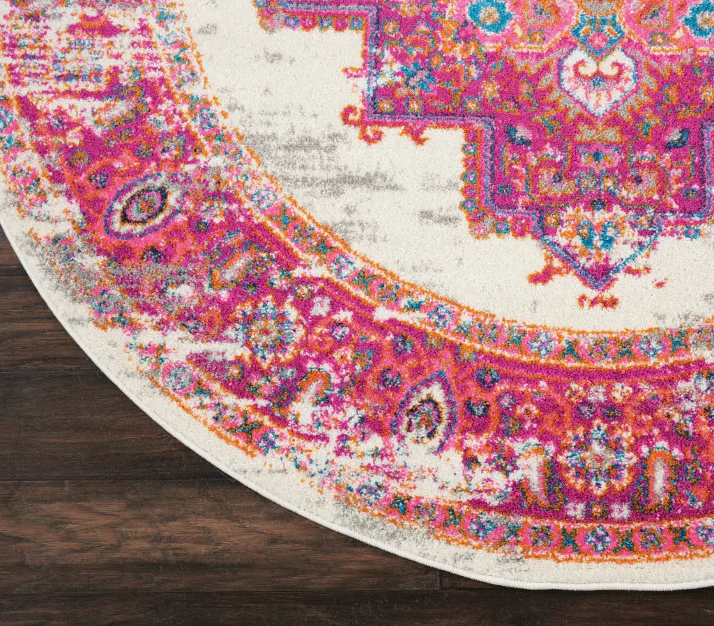 5' Fuchsia Round Power Loom Area Rug - Homeroots - Flyclothing LLC