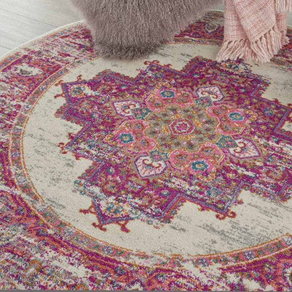 5' Fuchsia Round Power Loom Area Rug - Homeroots - Flyclothing LLC