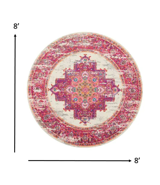 8' Fuchsia Round Power Loom Area Rug - Homeroots - Flyclothing LLC