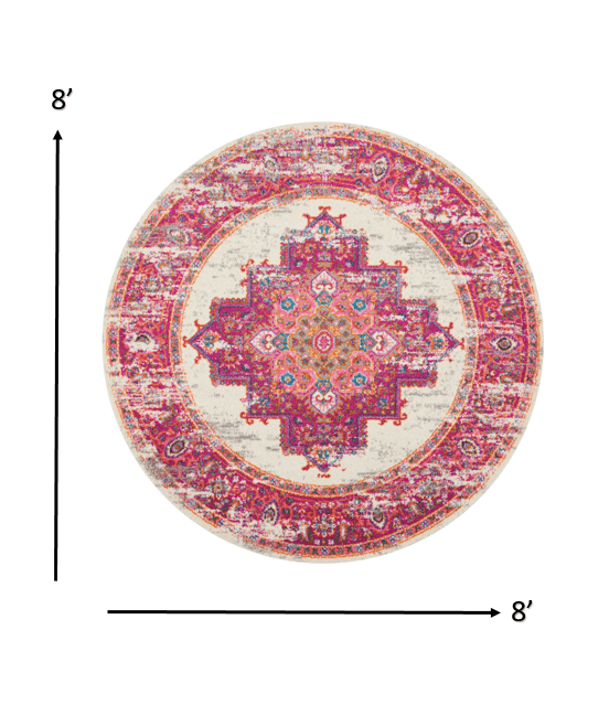 8' Fuchsia Round Power Loom Area Rug - Homeroots