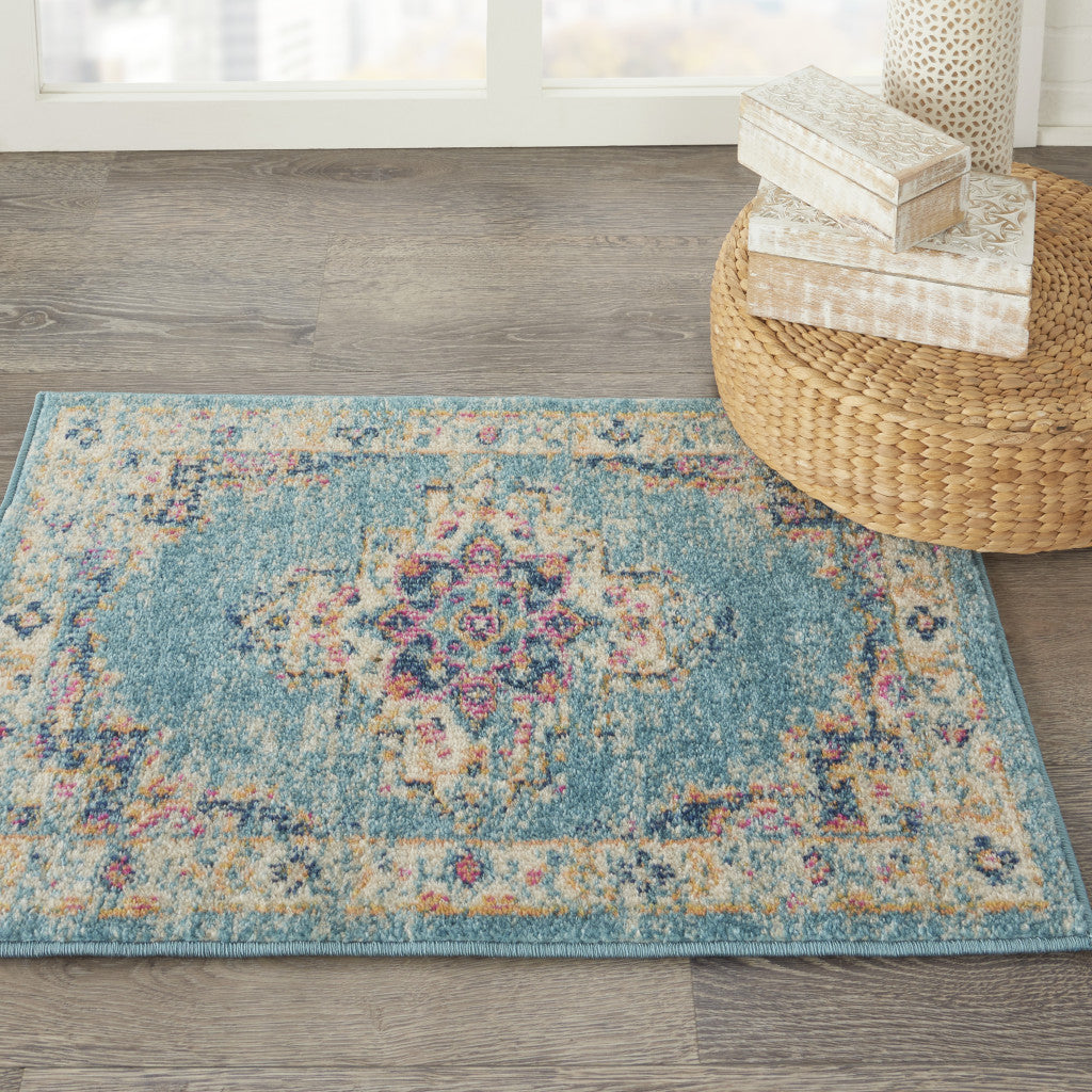 2' X 3' Light Blue Southwestern Power Loom Area Rug - Homeroots - Flyclothing LLC