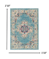 2' X 3' Light Blue Southwestern Power Loom Area Rug - Homeroots - Flyclothing LLC