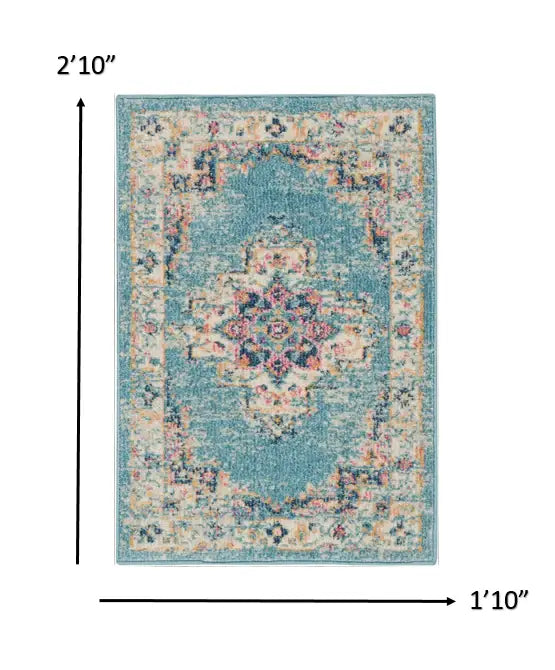 2' X 3' Light Blue Southwestern Power Loom Area Rug - Homeroots - Flyclothing LLC