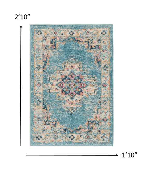 2' X 3' Light Blue Southwestern Power Loom Area Rug - Homeroots - Flyclothing LLC