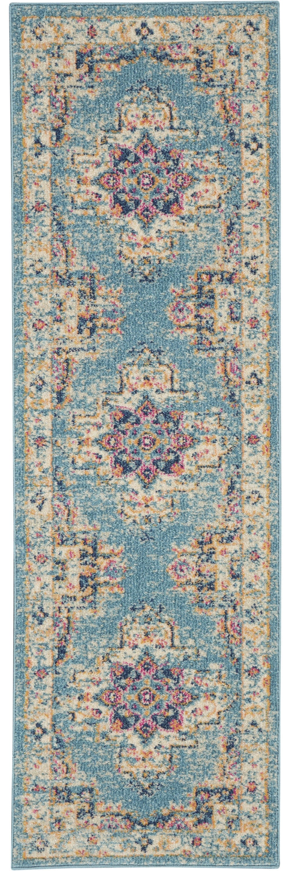6' Light Blue Southwestern Power Loom Runner Rug - Homeroots