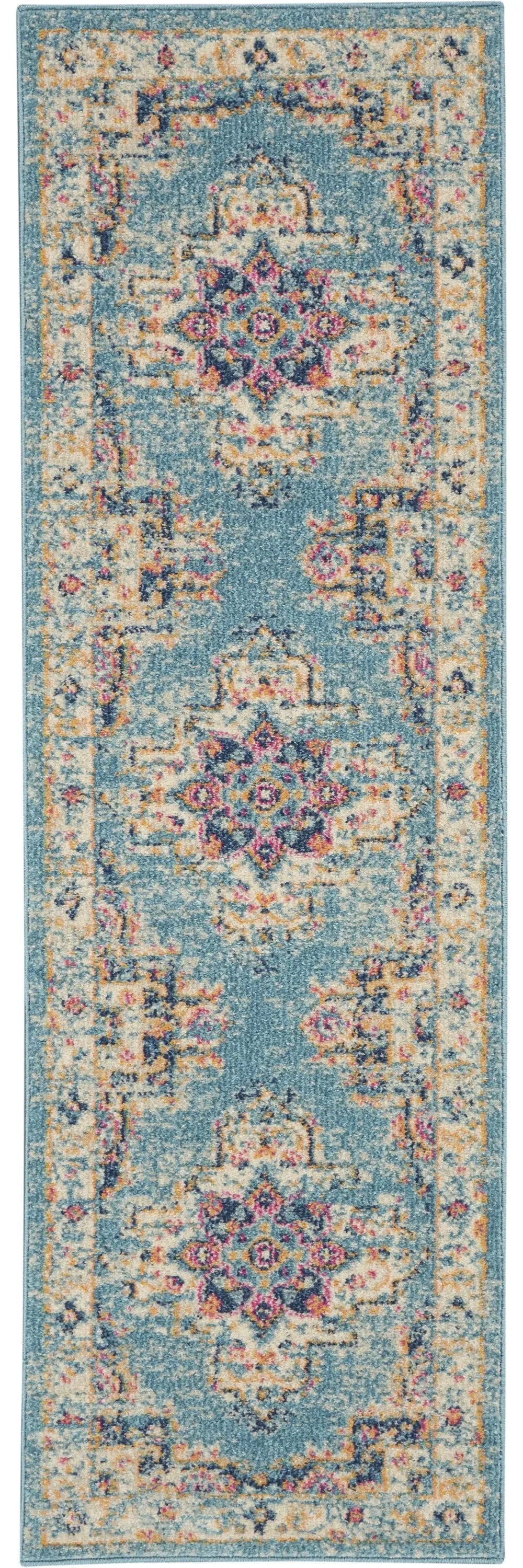6' Light Blue Southwestern Power Loom Runner Rug - Homeroots - Flyclothing LLC