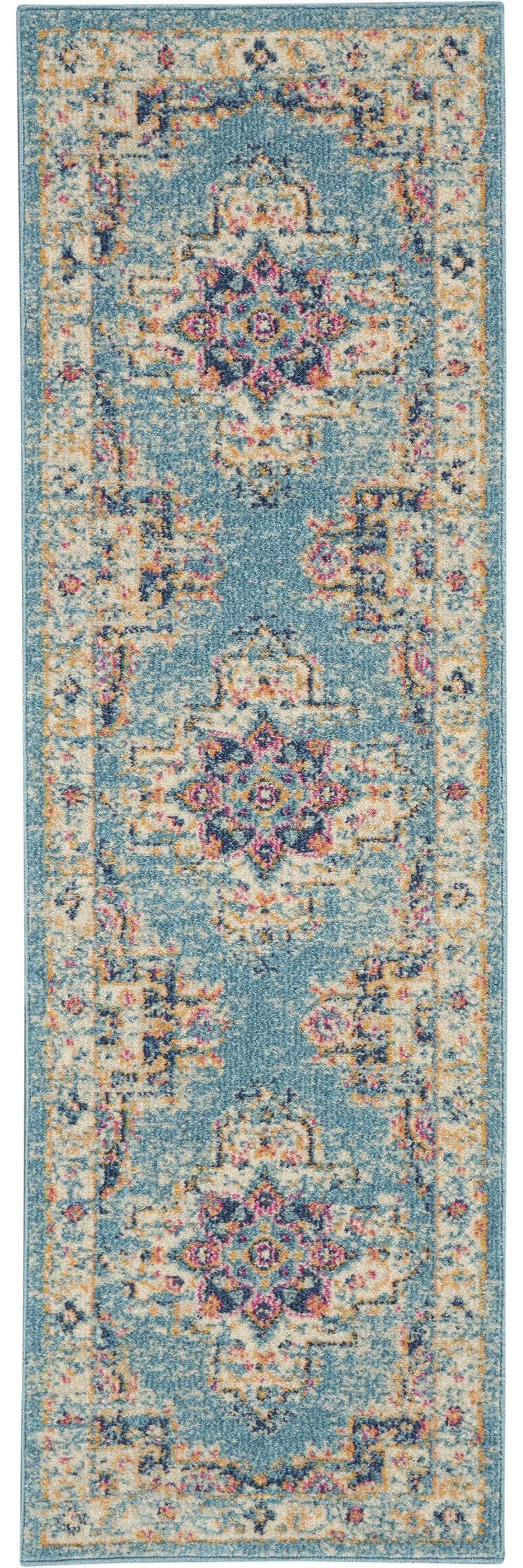 6' Light Blue Southwestern Power Loom Runner Rug - Homeroots - Flyclothing LLC