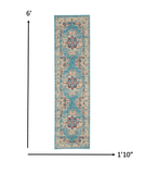 6' Light Blue Southwestern Power Loom Runner Rug - Homeroots