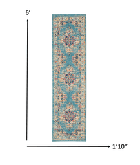 6' Light Blue Southwestern Power Loom Runner Rug - Homeroots