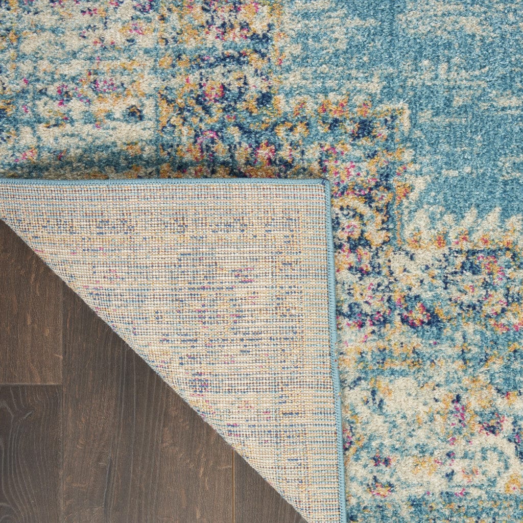 6' Light Blue Southwestern Power Loom Runner Rug - Homeroots