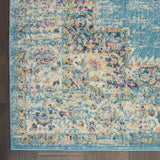 10' Light Blue Southwestern Power Loom Runner Rug - Homeroots