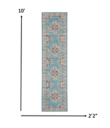 10' Light Blue Southwestern Power Loom Runner Rug - Homeroots - Flyclothing LLC