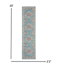10' Light Blue Southwestern Power Loom Runner Rug