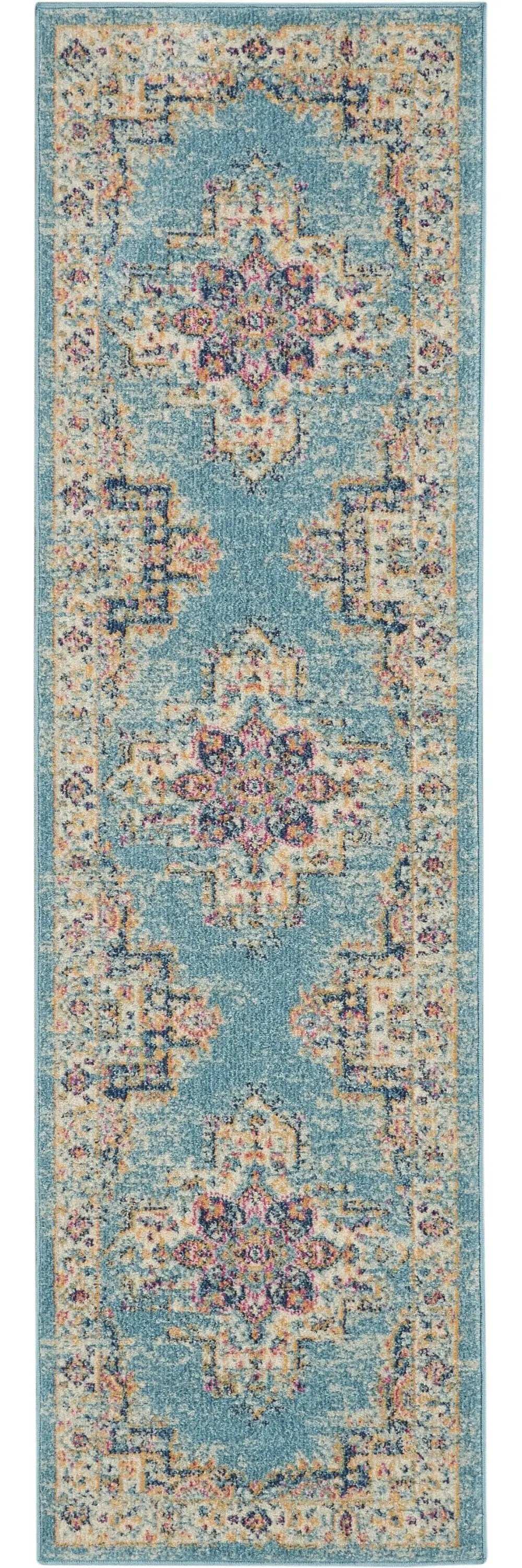 2' X 8' Light Blue Distressed Medallion Runner Rug - Homeroots - Flyclothing LLC