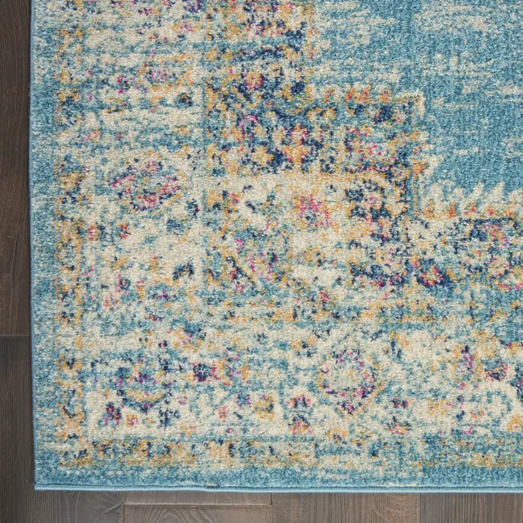 2' X 8' Light Blue Distressed Medallion Runner Rug - Homeroots - Flyclothing LLC