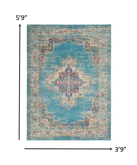 4' X 6' Light Blue Southwestern Power Loom Area Rug - Homeroots - Flyclothing LLC
