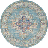 4' Light Blue Round Southwestern Power Loom Area Rug - Homeroots