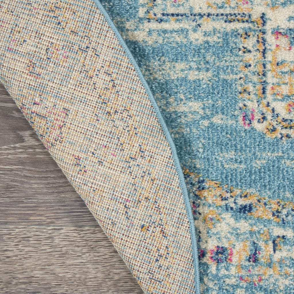 4' Light Blue Round Southwestern Power Loom Area Rug - Homeroots - Flyclothing LLC