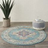 4' Light Blue Round Southwestern Power Loom Area Rug - Homeroots - Flyclothing LLC