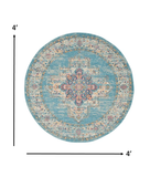 4' Light Blue Round Southwestern Power Loom Area Rug - Homeroots