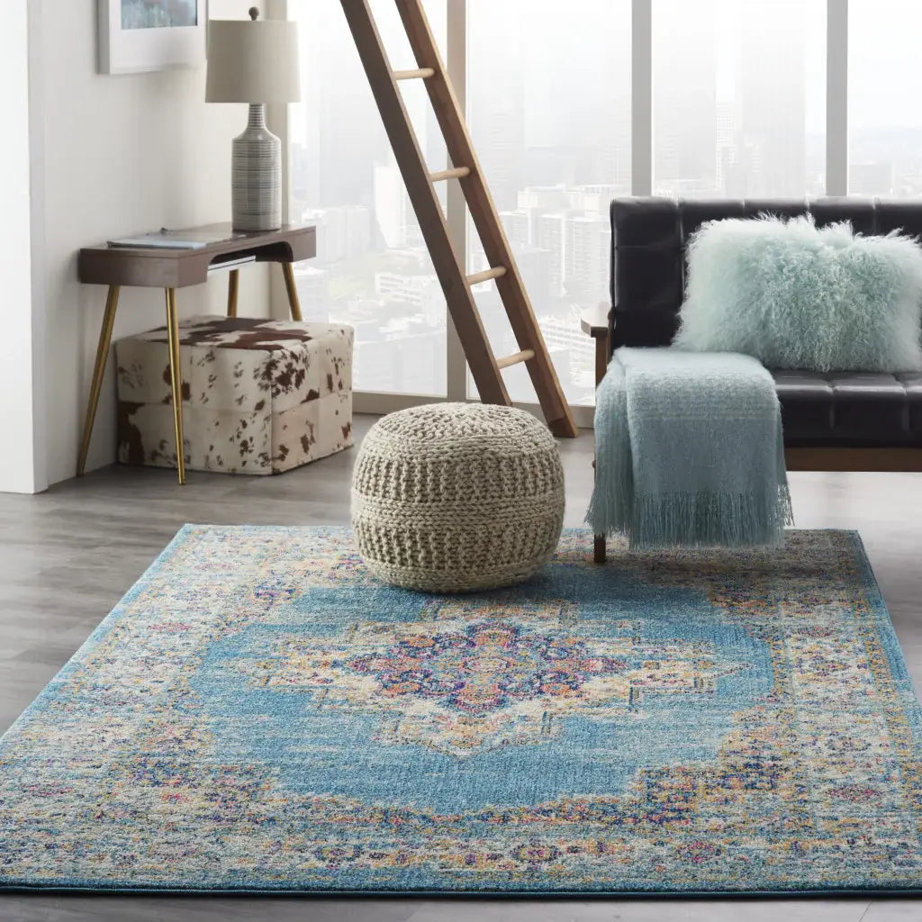 5' X 7' Light Blue Southwestern Power Loom Area Rug - Homeroots - Flyclothing LLC
