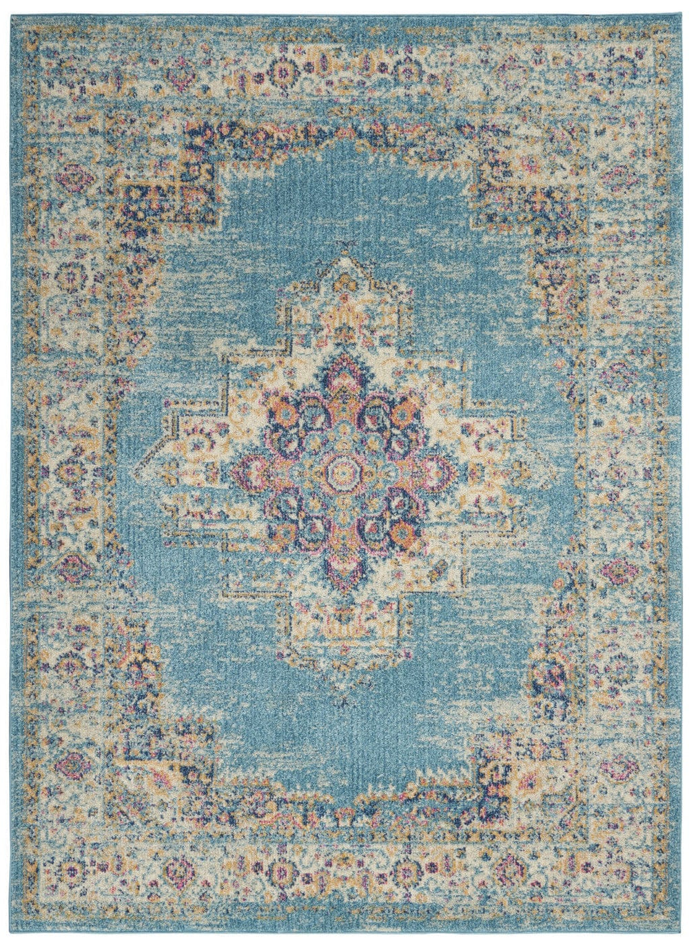 5' X 7' Light Blue Southwestern Power Loom Area Rug - Homeroots