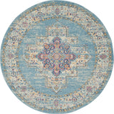 5' Light Blue Round Southwestern Power Loom Area Rug - Homeroots