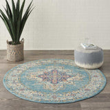 5' Light Blue Round Southwestern Power Loom Area Rug - Homeroots - Flyclothing LLC