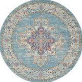 5' Light Blue Round Southwestern Power Loom Area Rug - Homeroots - Flyclothing LLC
