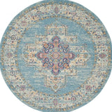 5' Light Blue Round Southwestern Power Loom Area Rug - Homeroots