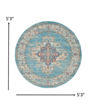 5' Light Blue Round Southwestern Power Loom Area Rug - Homeroots