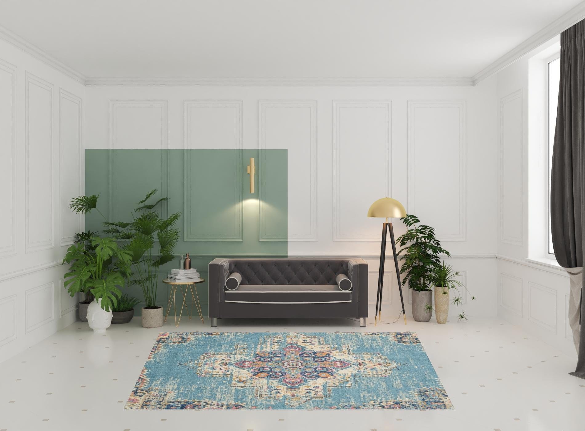 7' X 10' Blue and Ivory Medallion Power Loom Distressed Area Rug - Homeroots