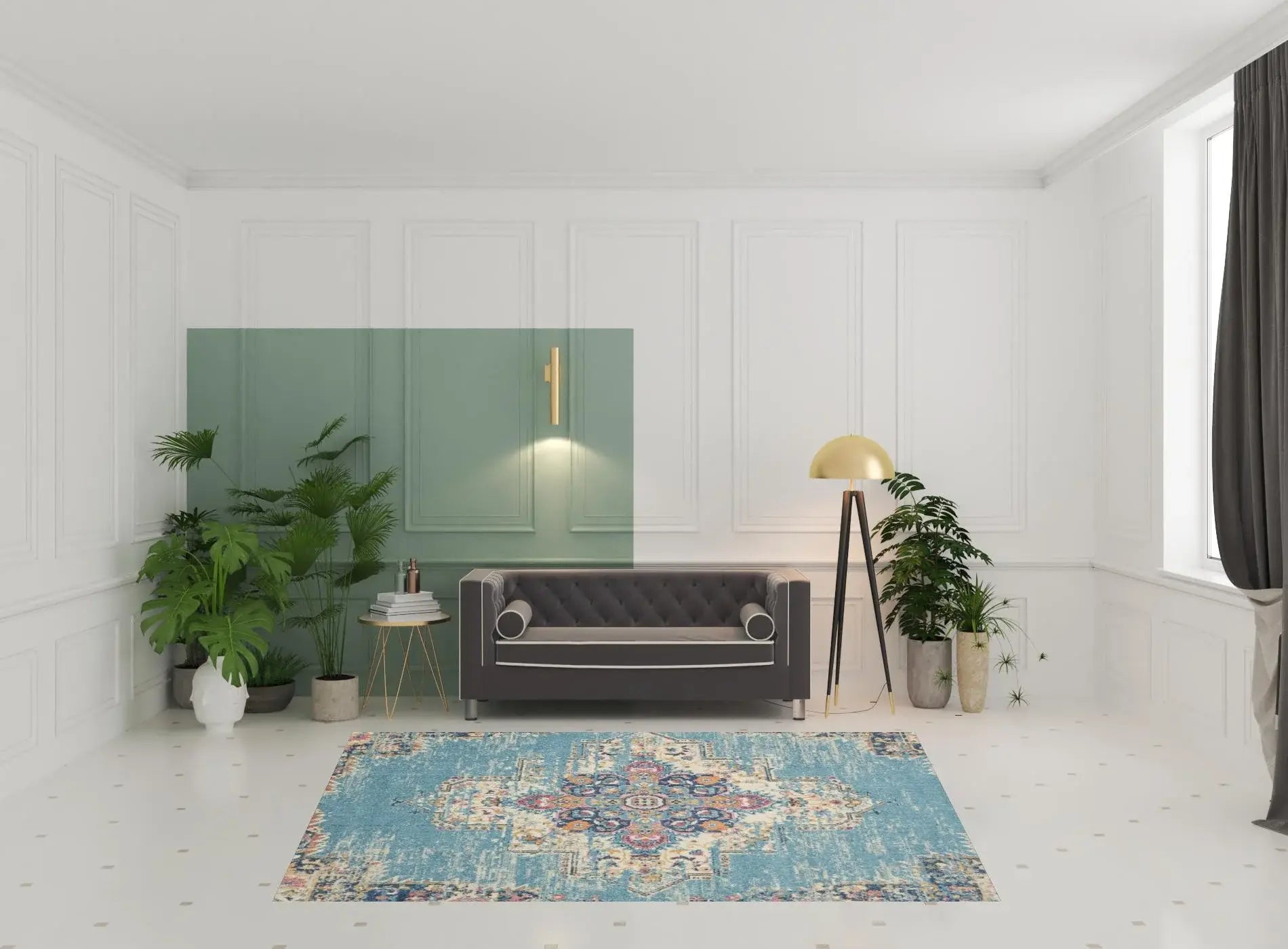 7' X 10' Blue and Ivory Medallion Power Loom Distressed Area Rug - Homeroots - Flyclothing LLC