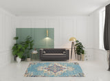 7' X 10' Blue and Ivory Medallion Power Loom Distressed Area Rug - Homeroots