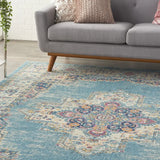 7' X 10' Blue and Ivory Medallion Power Loom Distressed Area Rug - Homeroots - Flyclothing LLC