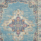 7' X 10' Blue and Ivory Medallion Power Loom Distressed Area Rug - Homeroots
