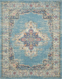 7' X 10' Blue and Ivory Medallion Power Loom Distressed Area Rug - Homeroots