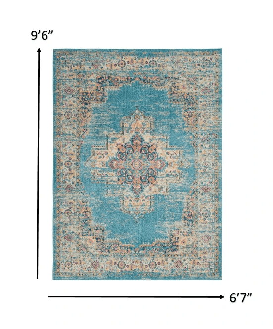 7' X 10' Blue and Ivory Medallion Power Loom Distressed Area Rug - Homeroots - Flyclothing LLC