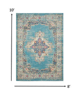 8' X 10' Light Blue Southwestern Power Loom Area Rug - Homeroots - Flyclothing LLC