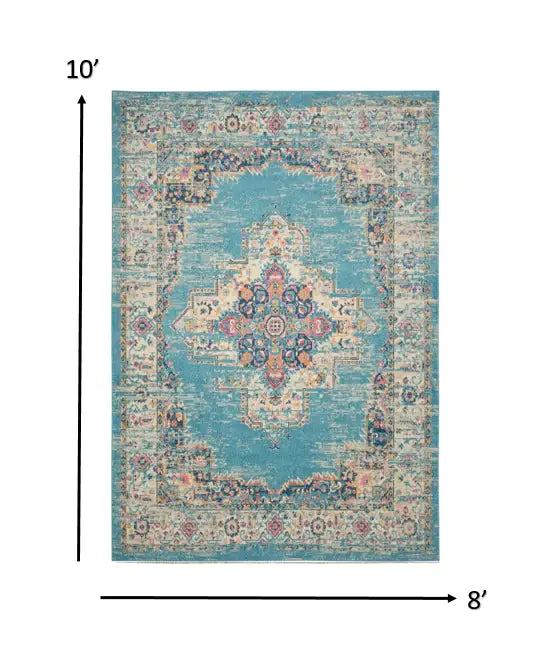 8' X 10' Light Blue Southwestern Power Loom Area Rug - Homeroots - Flyclothing LLC