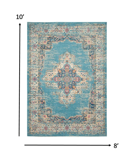8' X 10' Light Blue Southwestern Power Loom Area Rug - Homeroots