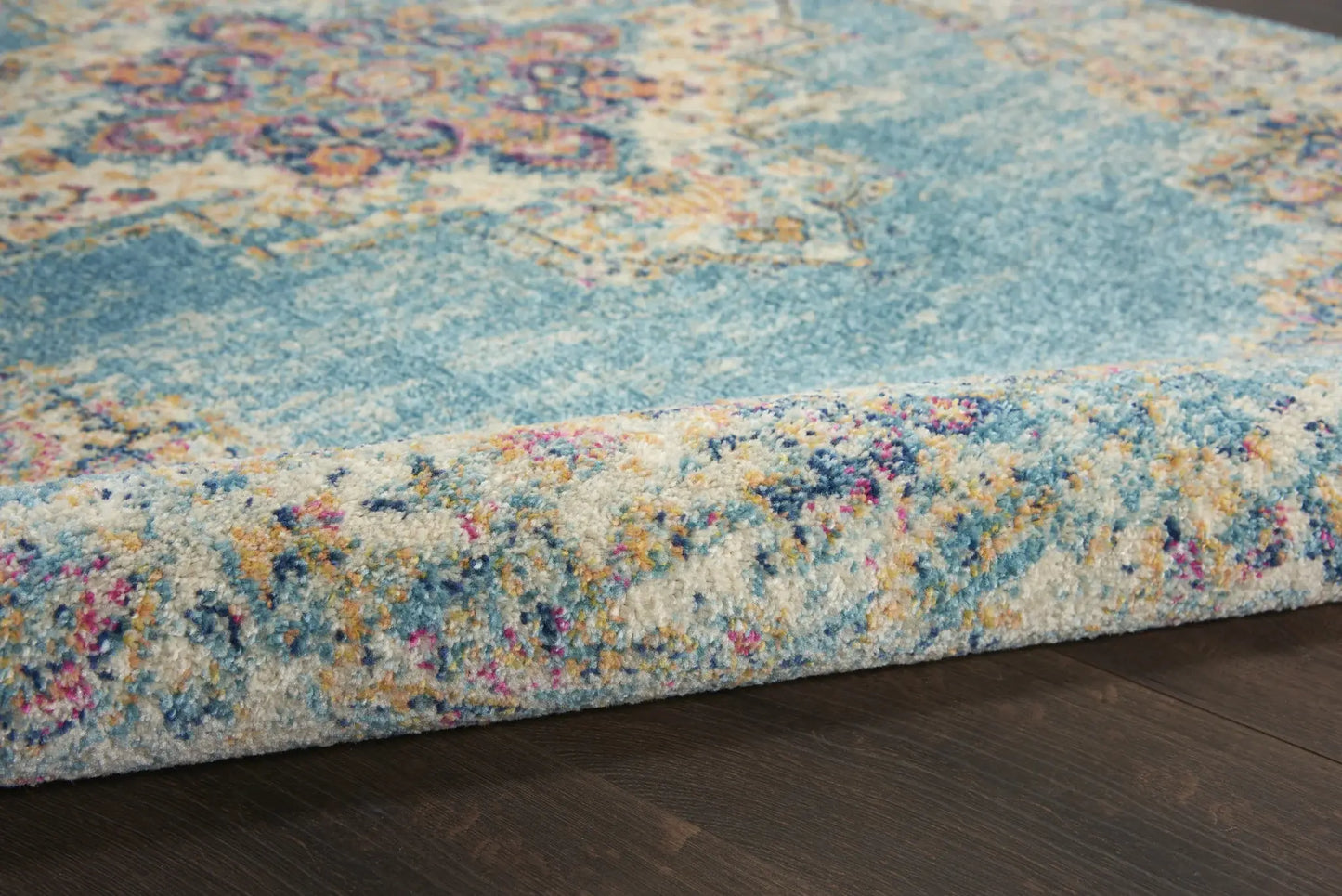 8' Light Blue Round Southwestern Power Loom Area Rug - Homeroots - Flyclothing LLC