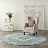 8' Light Blue Round Southwestern Power Loom Area Rug - Homeroots - Flyclothing LLC