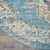 8' Light Blue Round Southwestern Power Loom Area Rug - Homeroots - Flyclothing LLC
