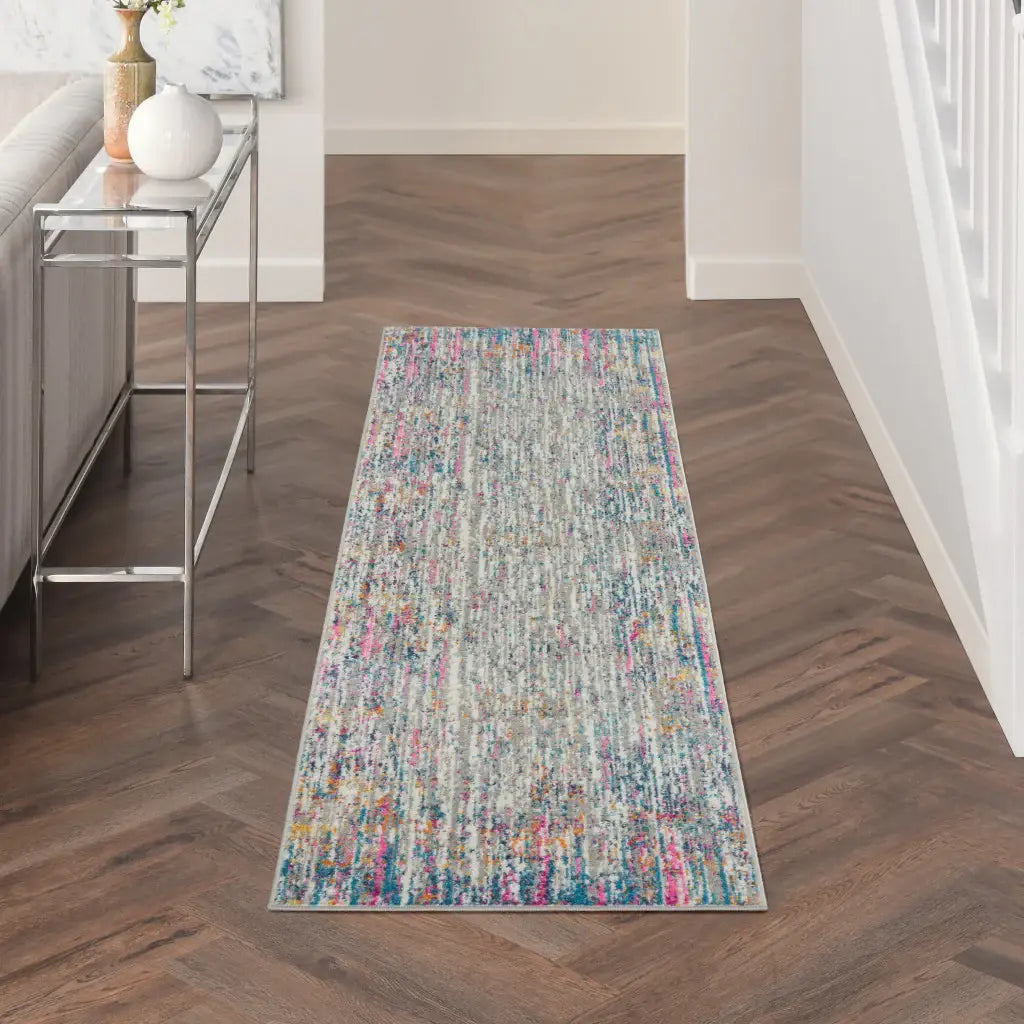 8' Pink And Ivory Abstract Power Loom Runner Rug - Homeroots - Flyclothing LLC