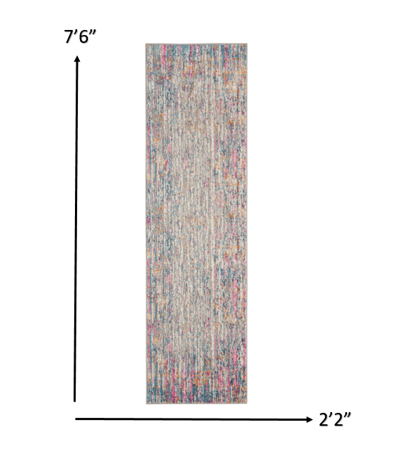 8' Pink And Ivory Abstract Power Loom Runner Rug - Homeroots
