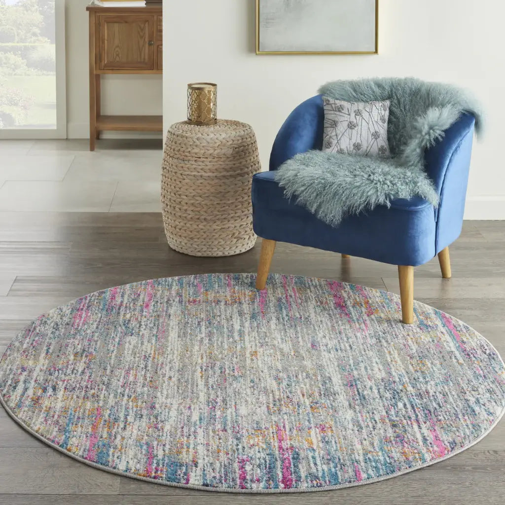 4' Pink And Ivory Round Abstract Power Loom Area Rug - Homeroots - Flyclothing LLC